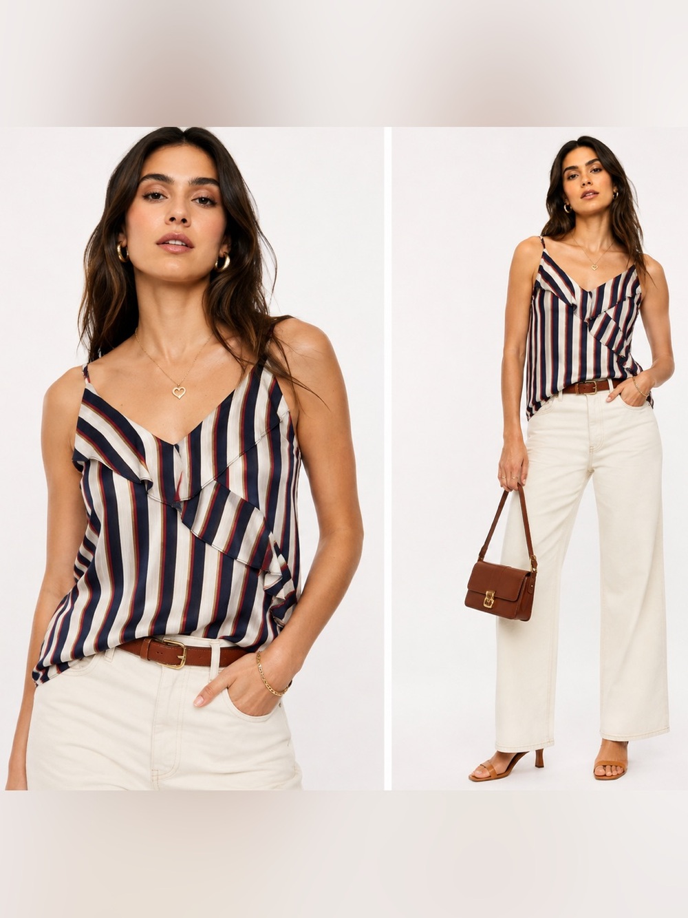 Anthropologie Stripped Ruffled Cami Top Blouse Women’s Size Medium